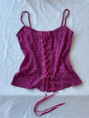 Fuchsia Lace-Up Lace Camisole Top